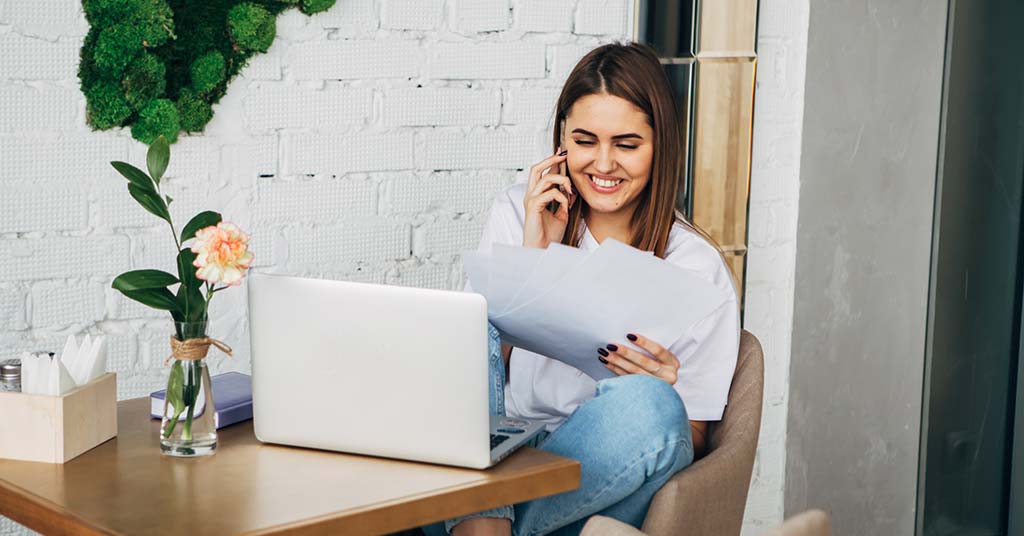 woman sitting at desk